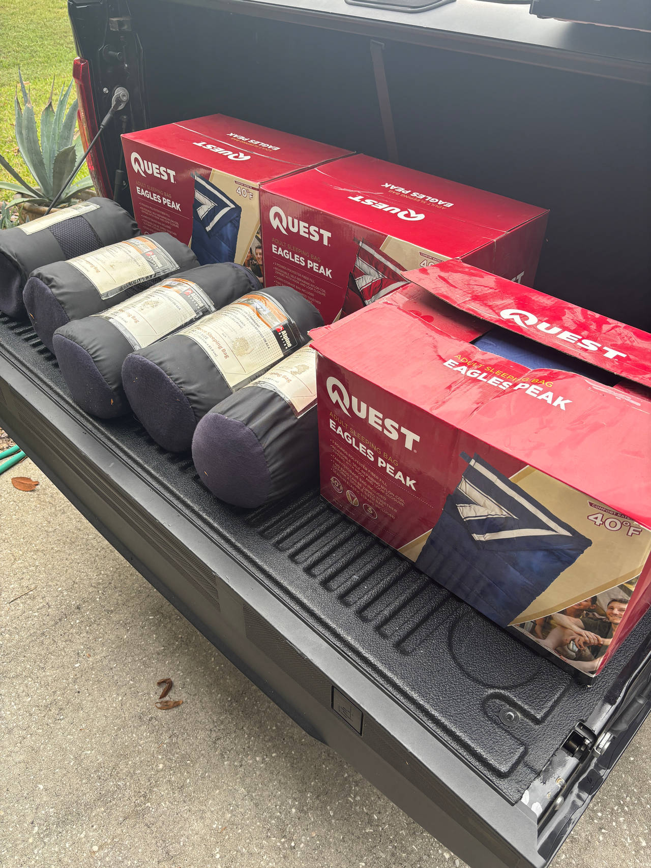 3 Quest Eagles Peak 40F Sleeping Bags plus 5 fleece liners. All brand new.
