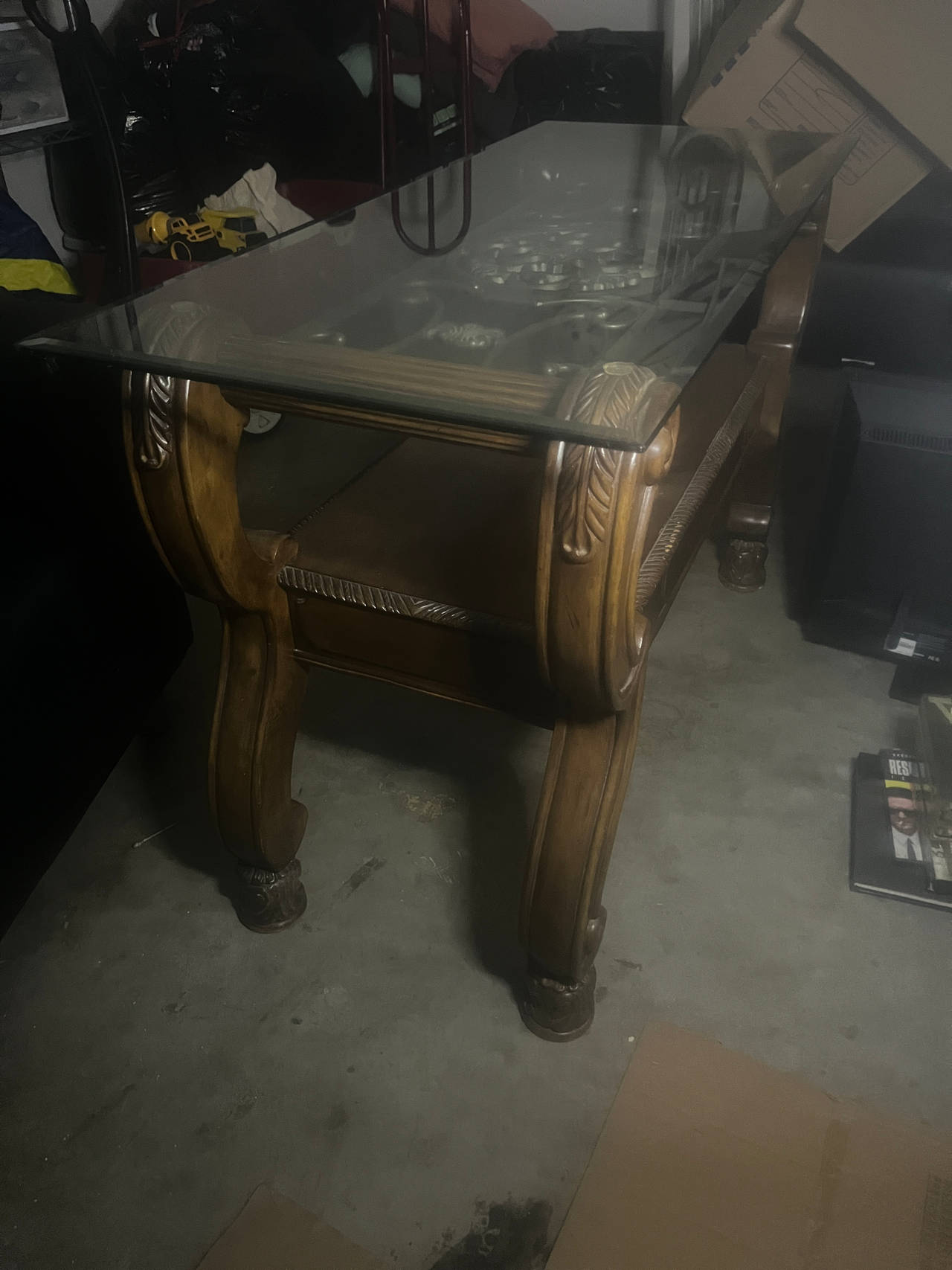 Traditional Ornate Glass Top Console Sofa Table