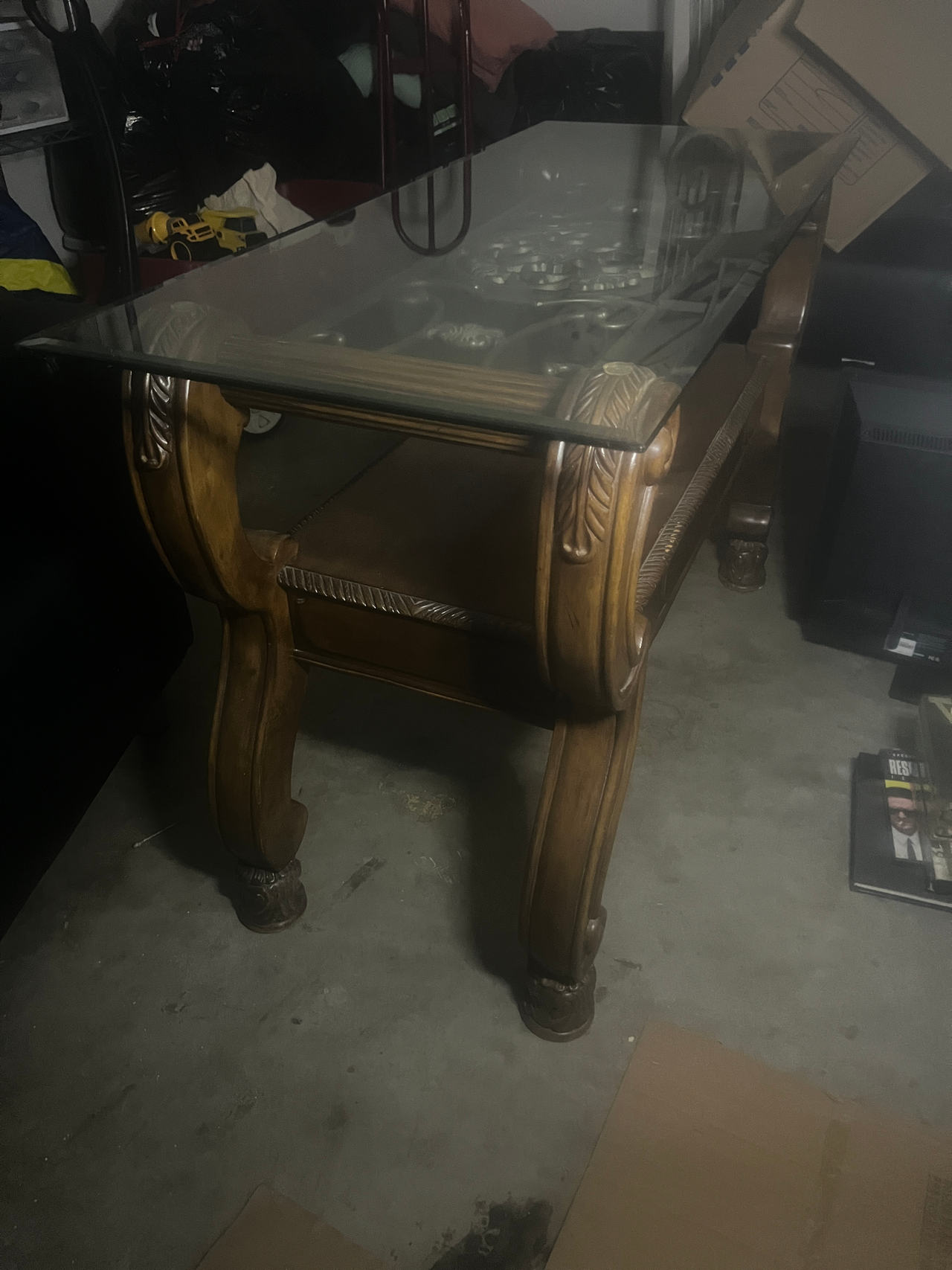 Traditional Ornate Glass Top Console Sofa Table