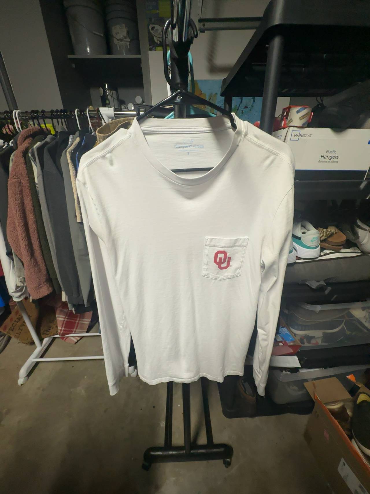 Vineyard Vines OU Sooners Football Whale Long Sleeve T-Shirt White Size Small
