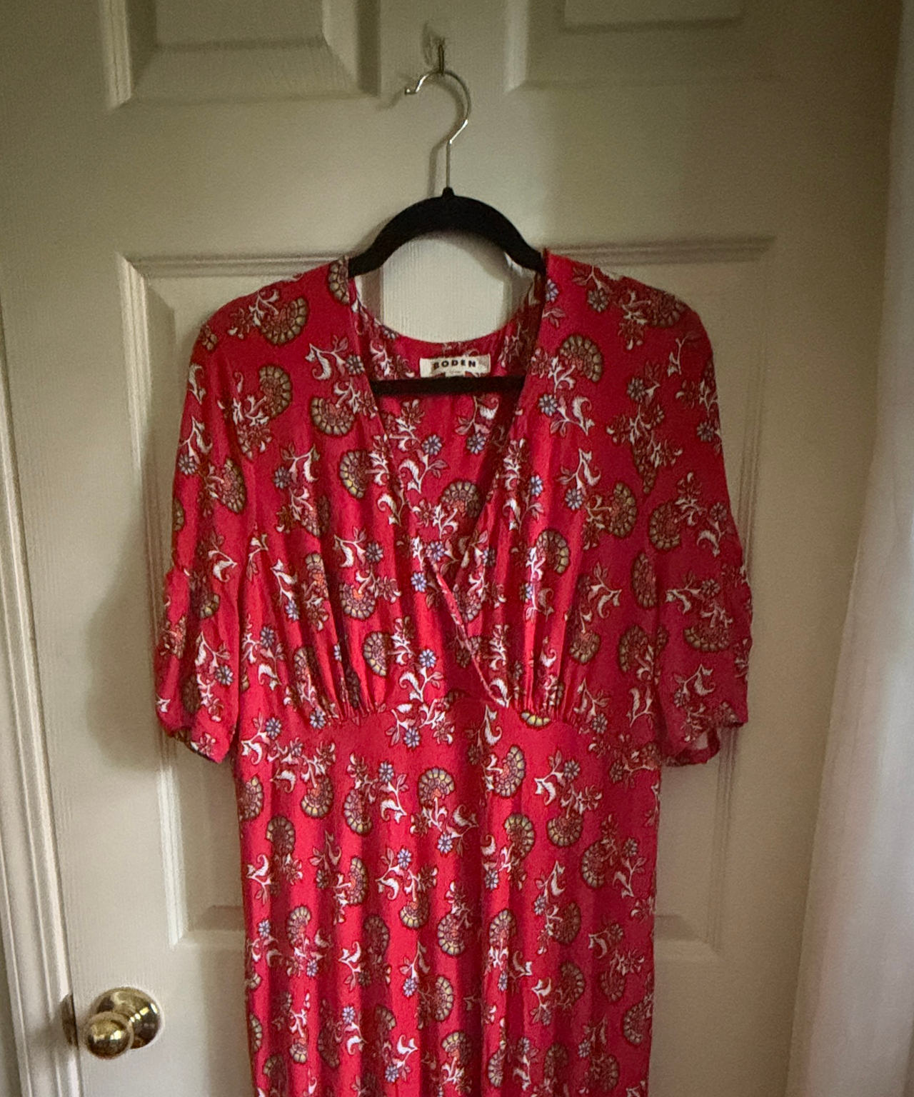 Boden Red Floral V-Neck Dress