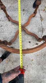 Vintage Round Wood Table Base with Cross-Brace - Image 2
