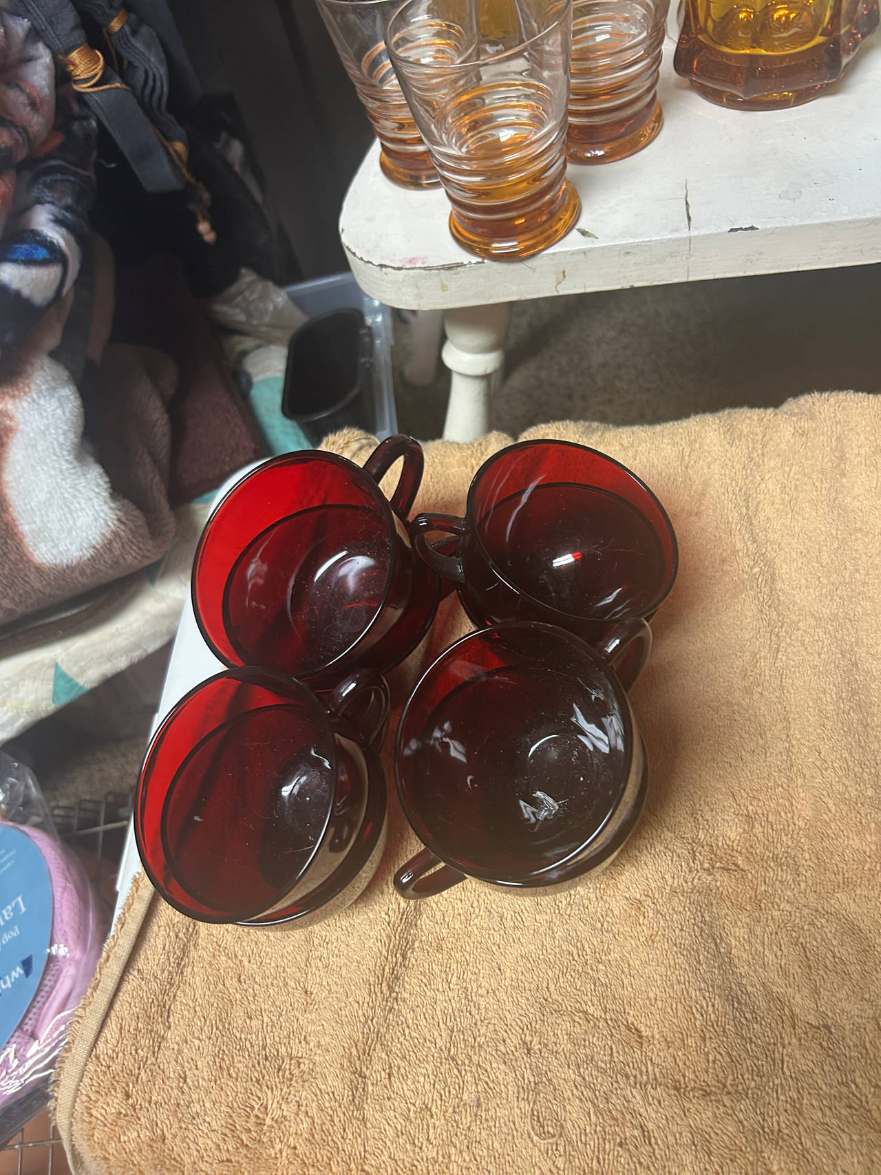 Vintage Ruby Red Glass Tea Cups