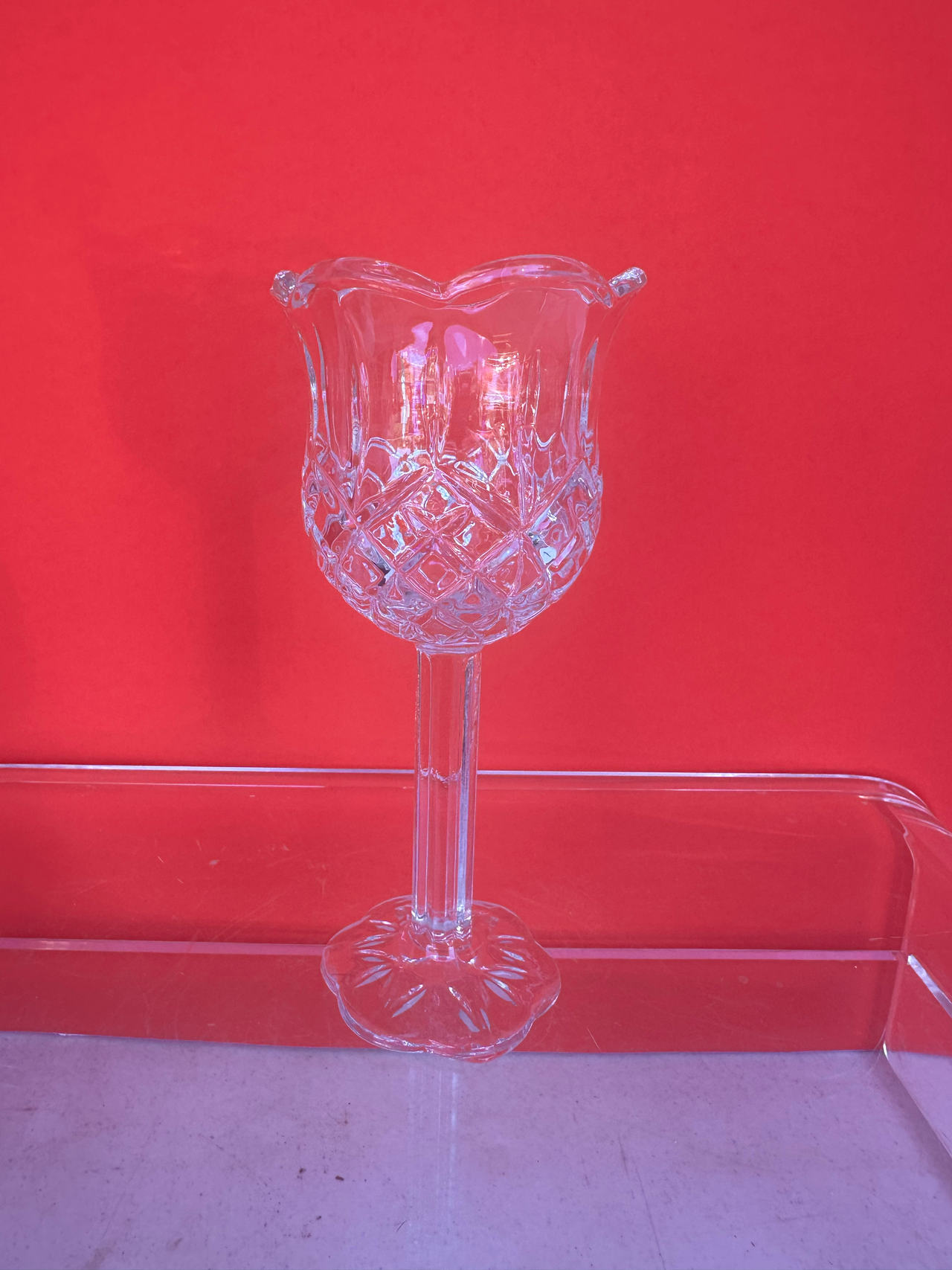 VINTAGE 7" HOMCO STEMMED SCALLOPED TULIP VOTIVE/TEALIGHT CANDLE HOLDER