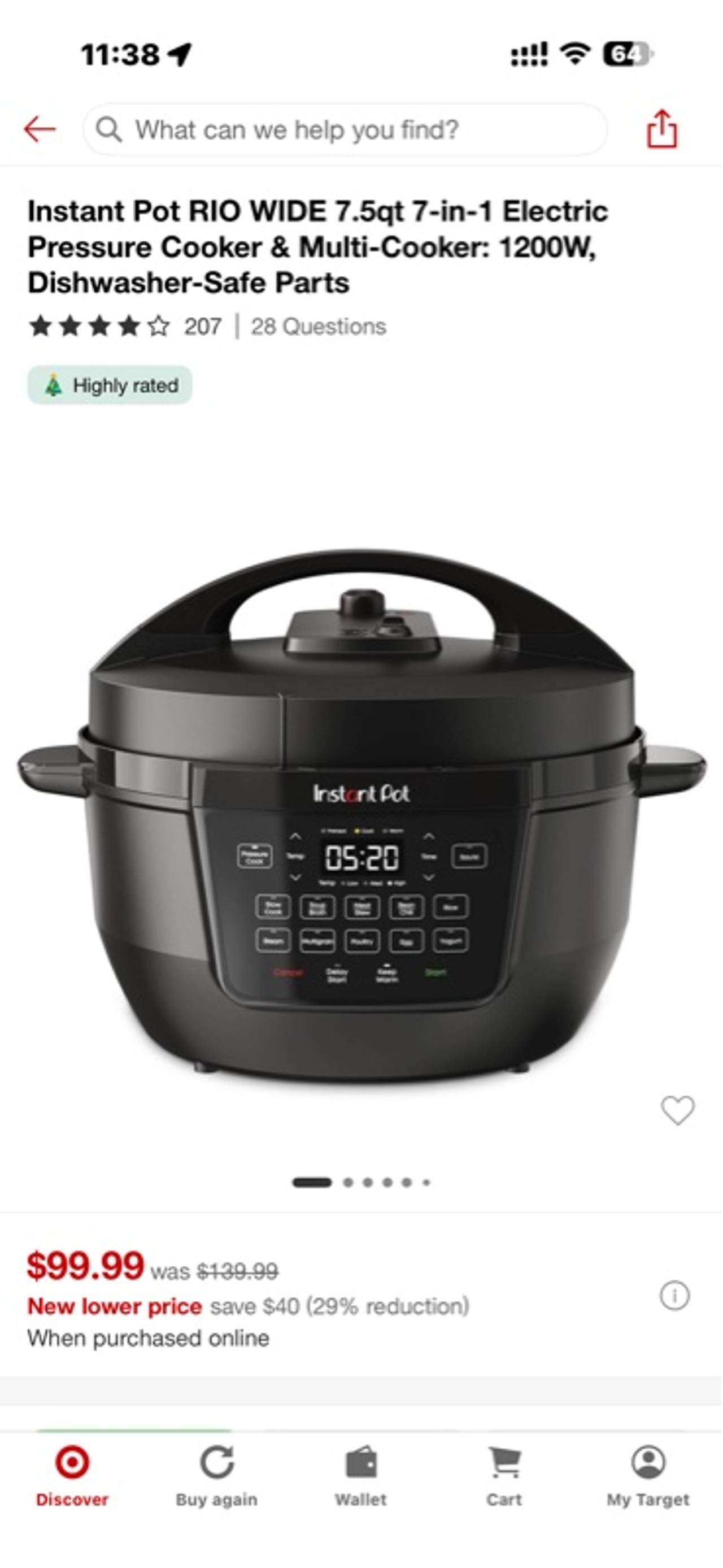 Instant Pot RIO Wide 7.5 Quart Multi-Cooker