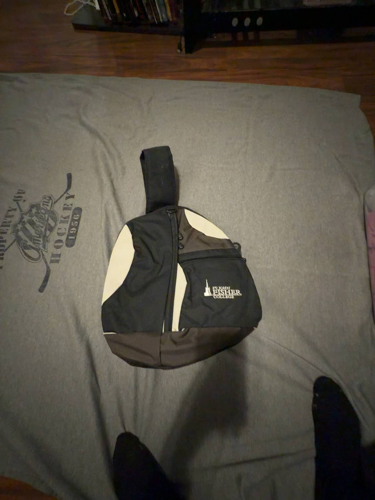 White Modern Sling Backpack Saint John fisher college