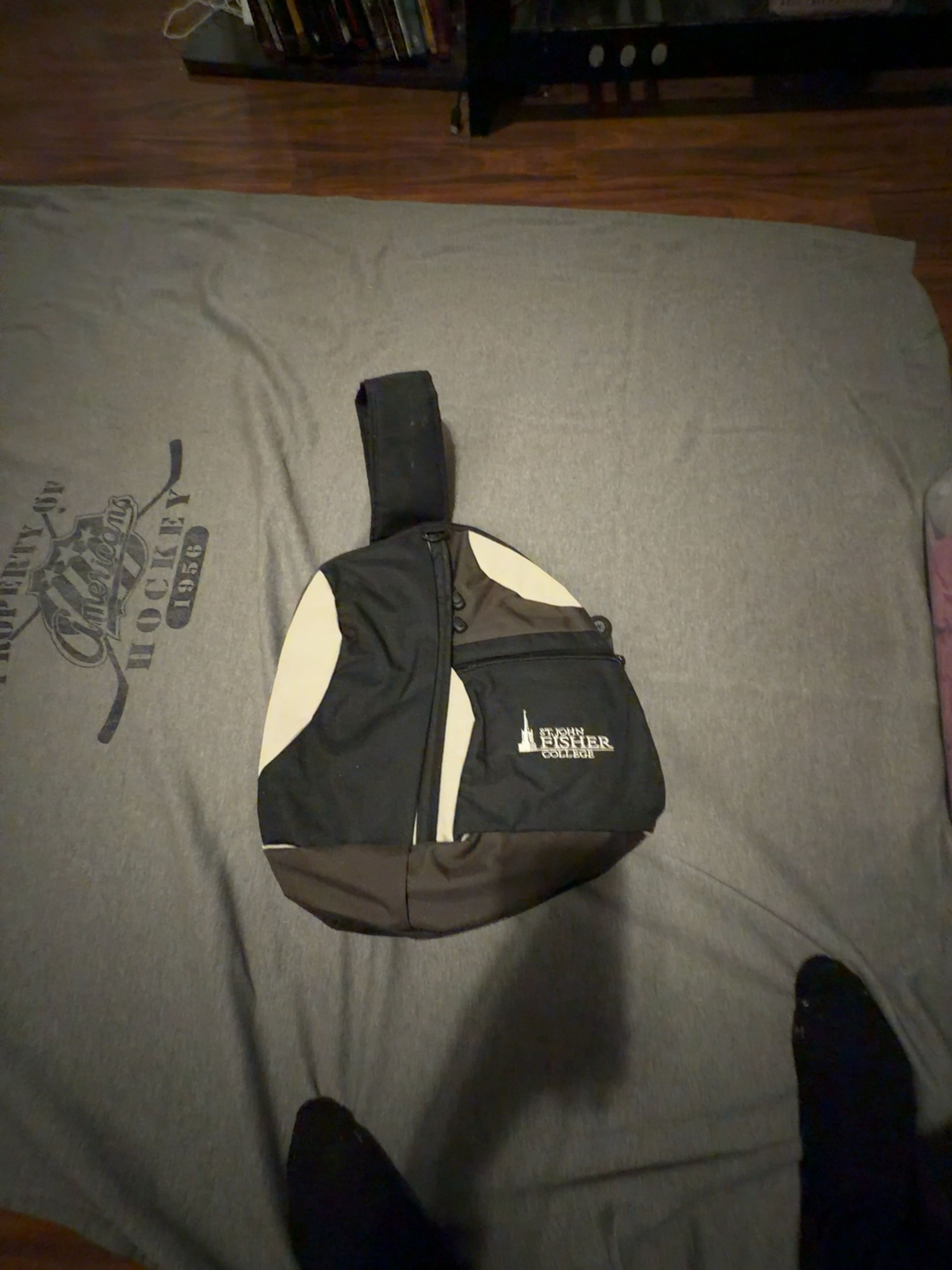 White Modern Sling Backpack Saint John fisher college