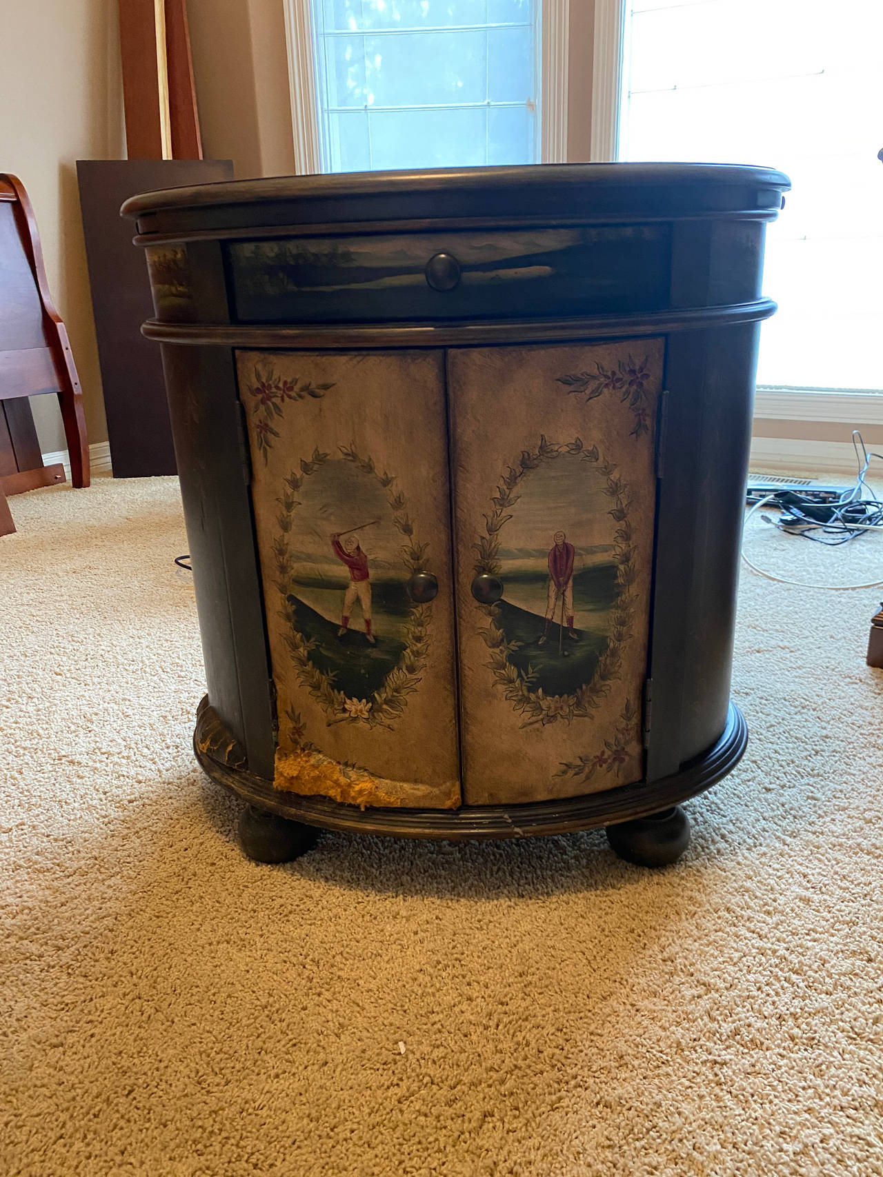 Hand-Painted Golf Motif Accent Cabinet