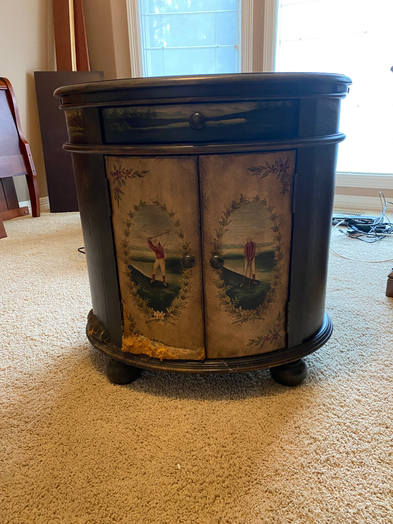 Hand-Painted Golf Motif Accent Cabinet
