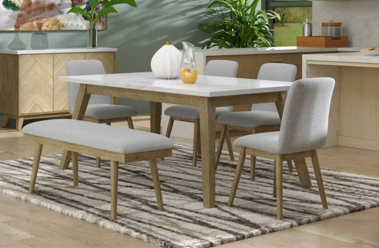 6-Piece Dining Set with Marble Veneer Top