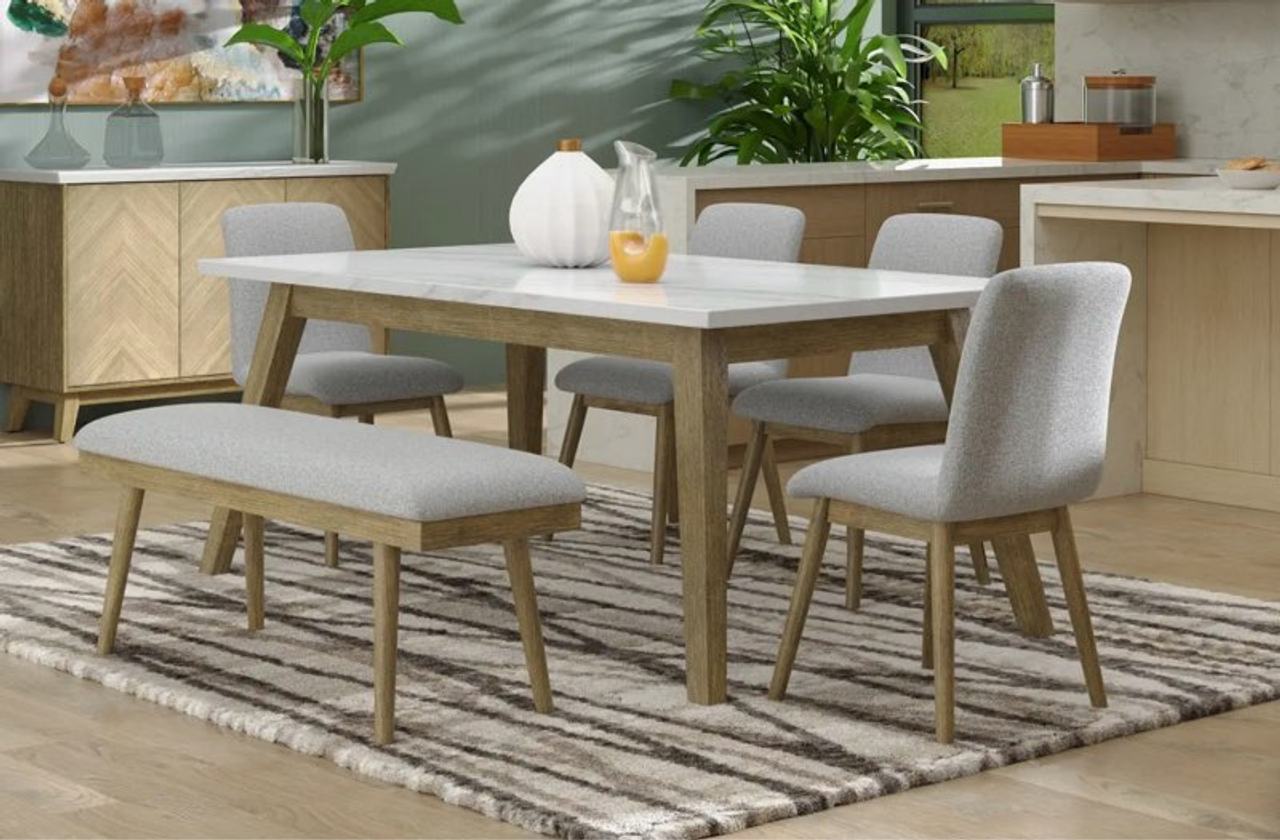 6-Piece Dining Set with Marble Veneer Top