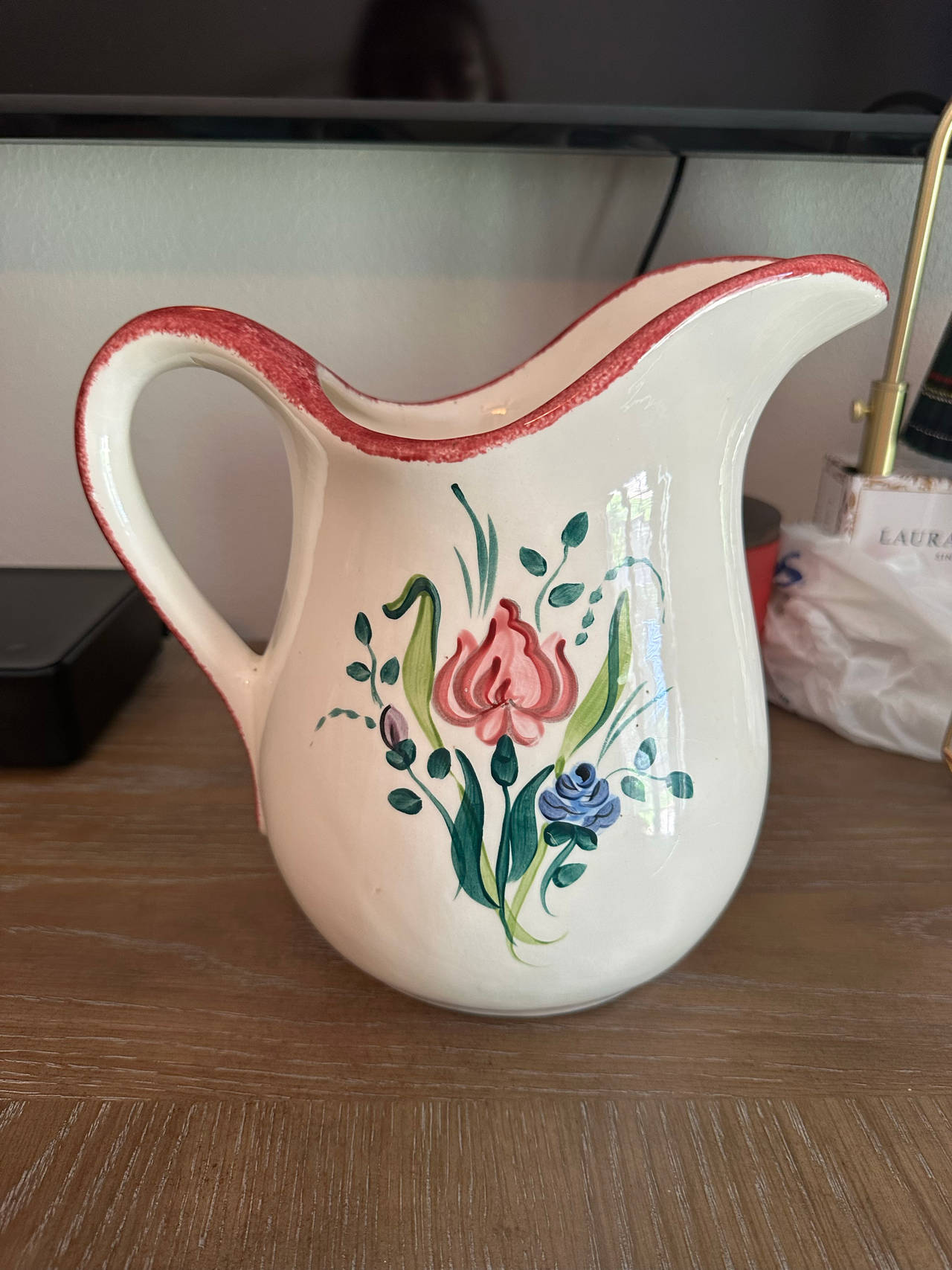 Hand-Painted Floral Ceramic Pitcher
