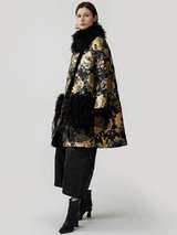 Floral Brocade Coat with Faux Fur Trim - Image 3