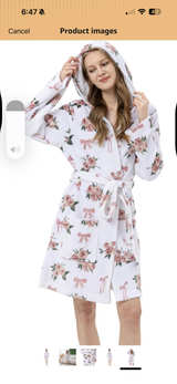 Women's Hooded Fleece Robe with Rose and Bow Print - Image 1