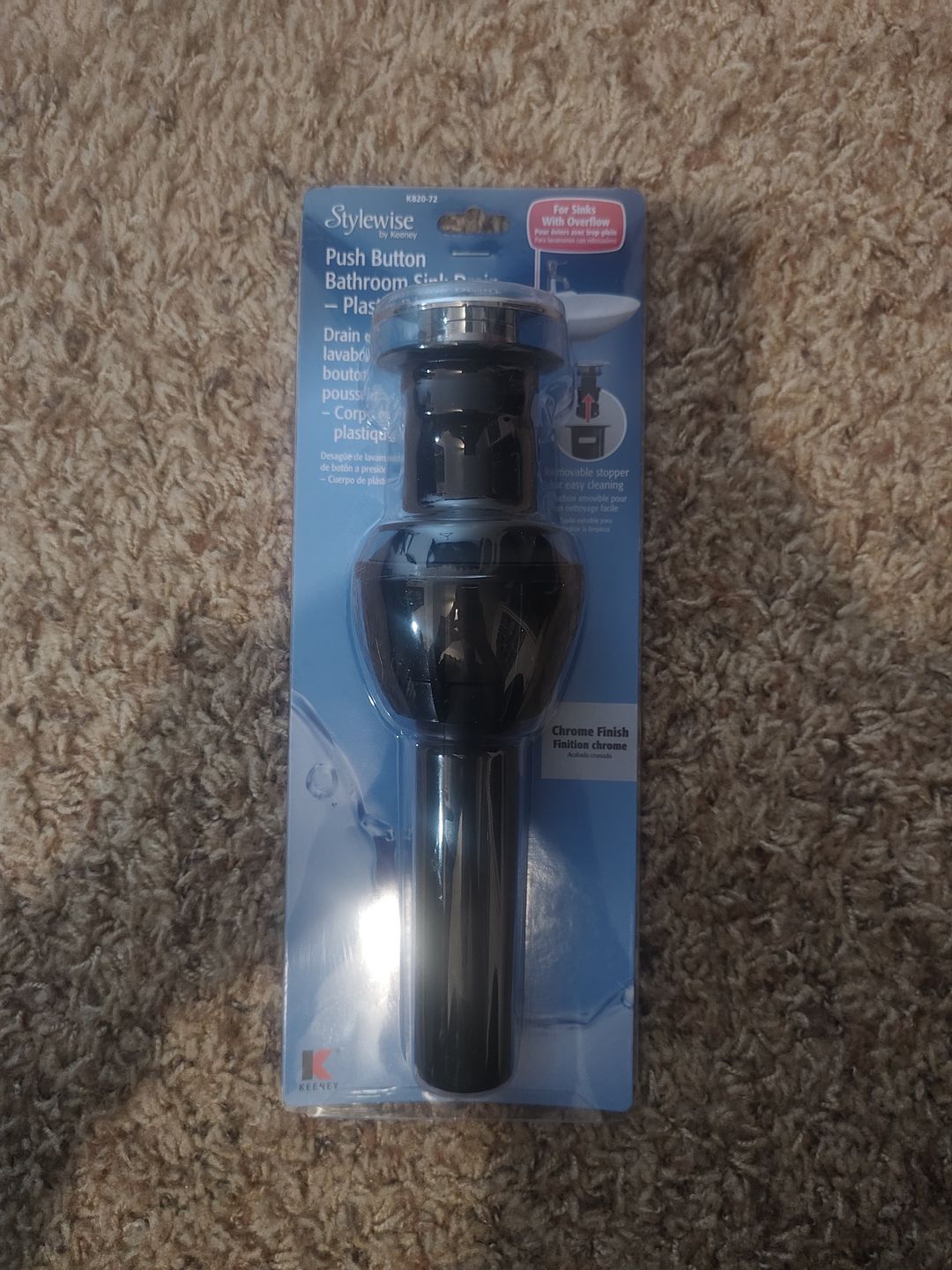 Stylewise by Keeney Push Button Bathroom Sink Drain - Plastic Chrome Finish