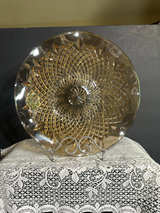Vintage Jeanette Diamond Point Quilted Peach Carnival Glass Bowl Scalloped Edge - Image 1