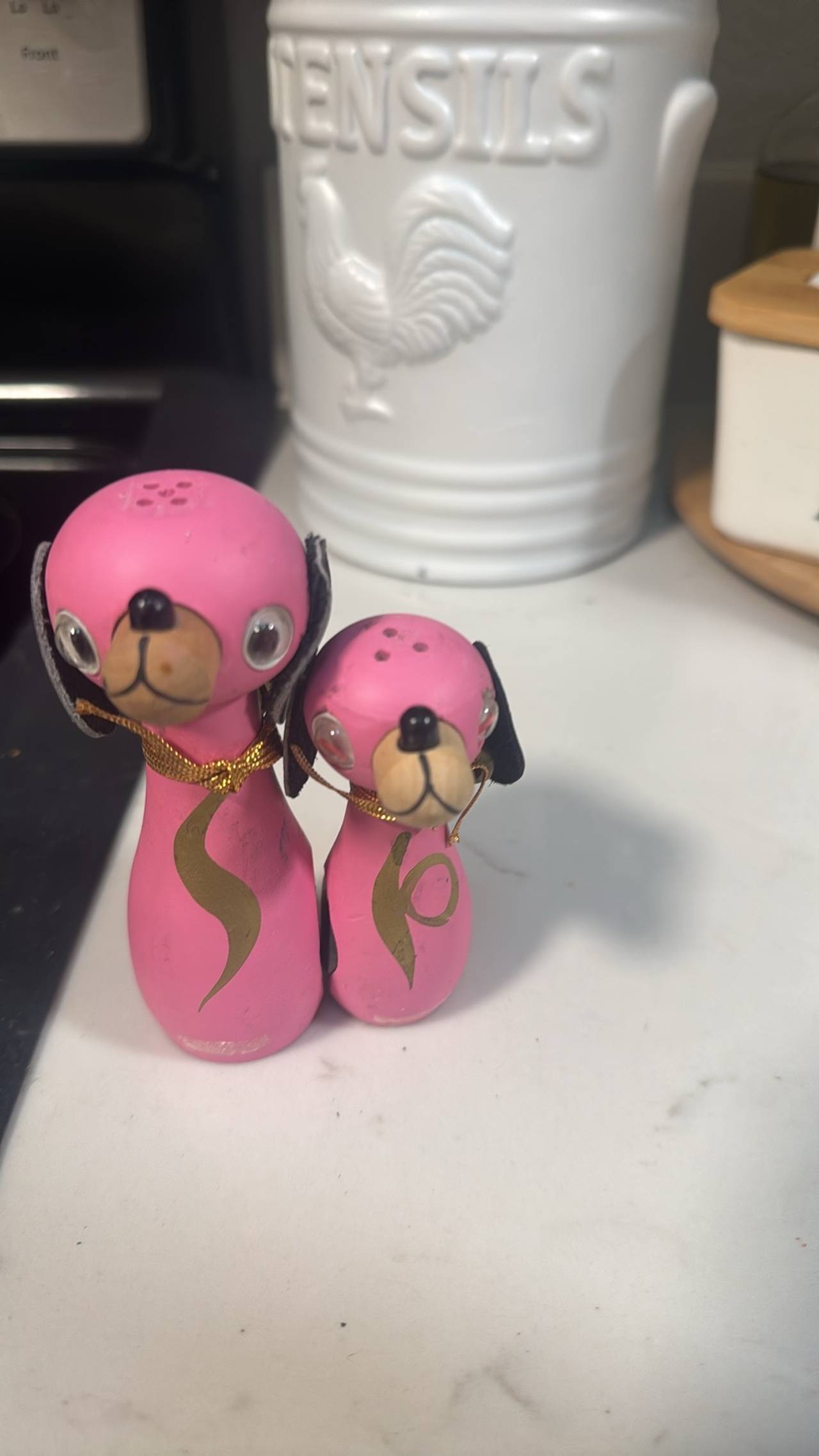 Vintage Pink Wood Poodle Salt and Pepper Shakers