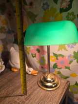 Green Glass Bankers Lamp with Brass Base - Image 4