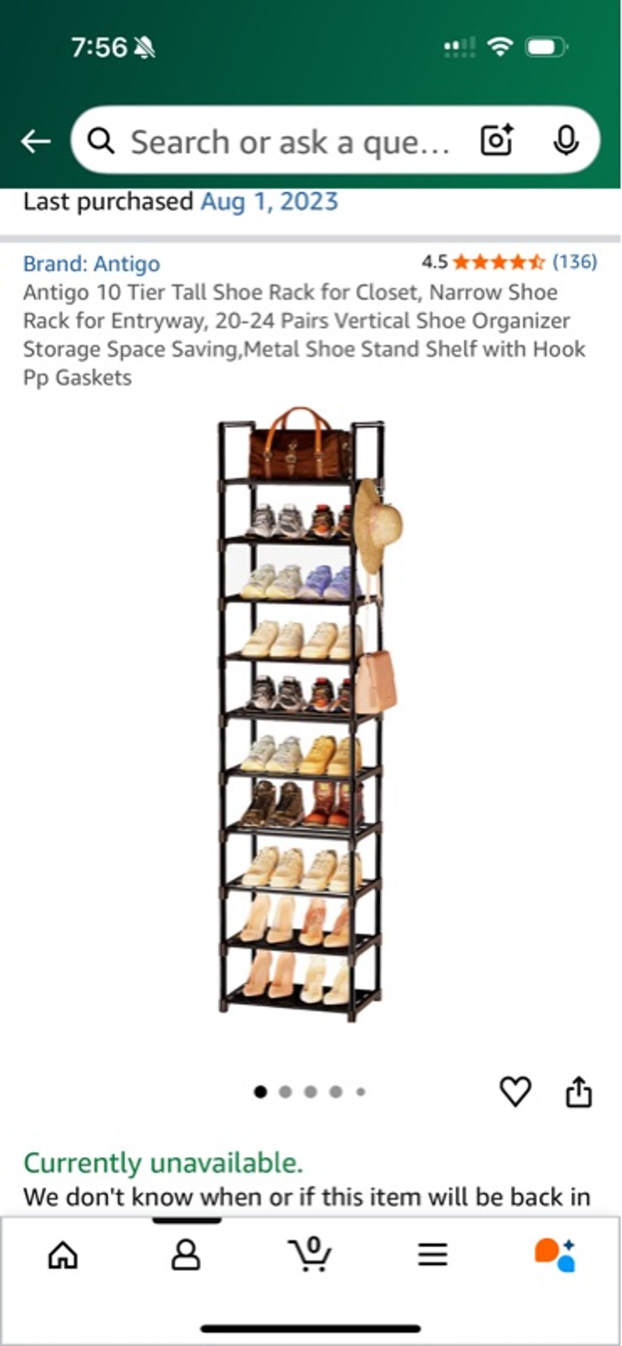 JOZ 7- Tier Foldable Metal Shoe Rack - Black