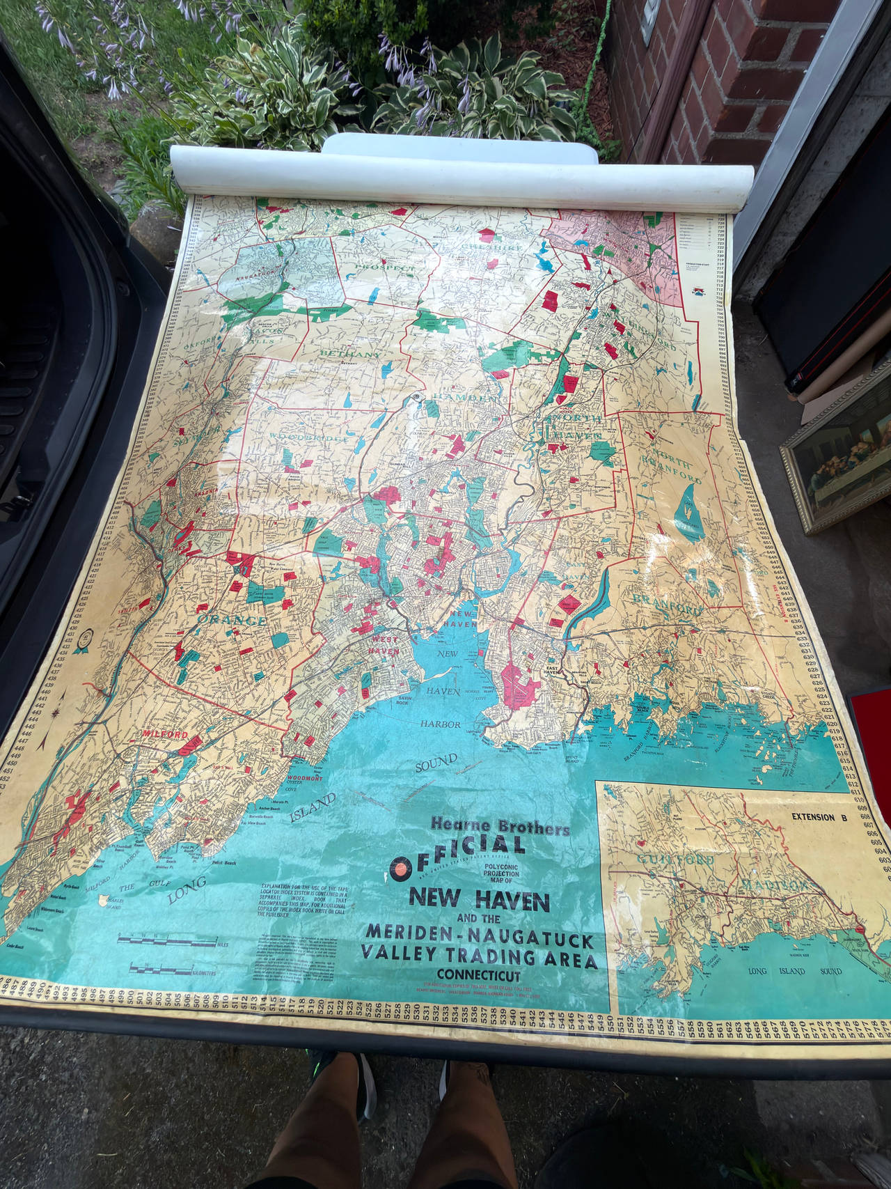 Vintage Hearne Brothers New Haven CT Trading Area Wall Map 50x68 Laminated