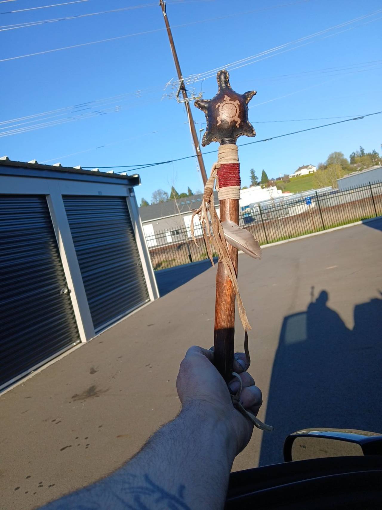 Native American Style Ceremonial Staff with Stone Head