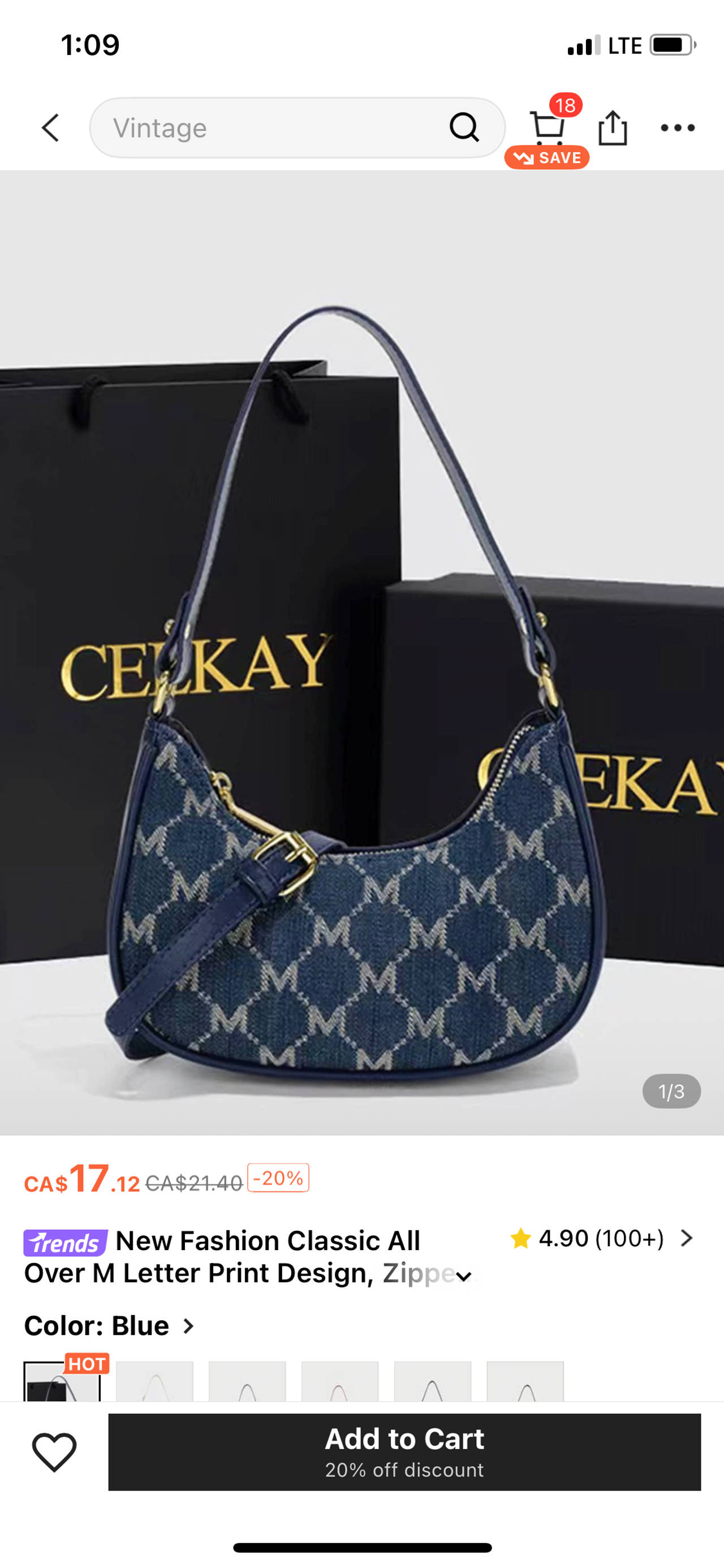 New Fashion Classic All Over M Letter Print Design Shoulder Bag