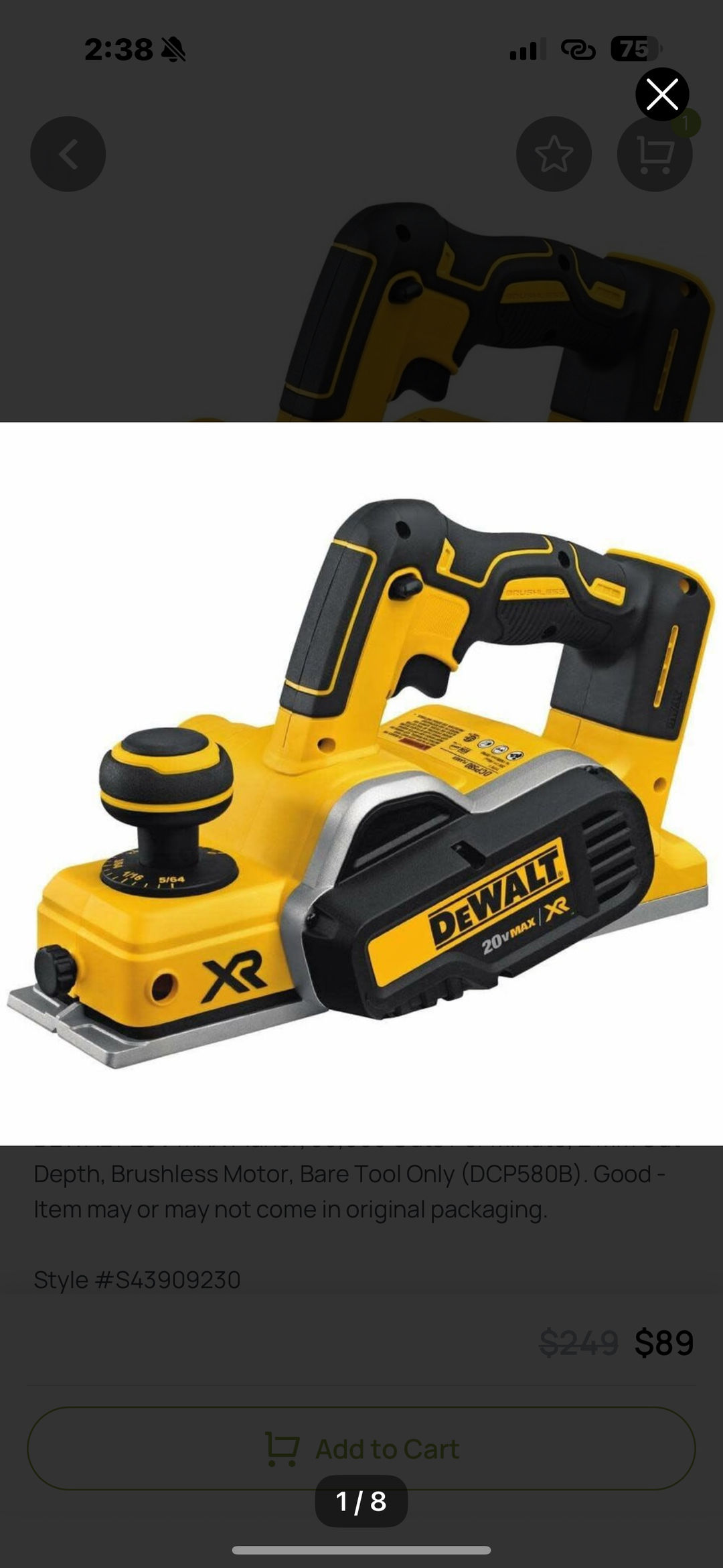 DeWalt 20V MAX XR Brushless Planer