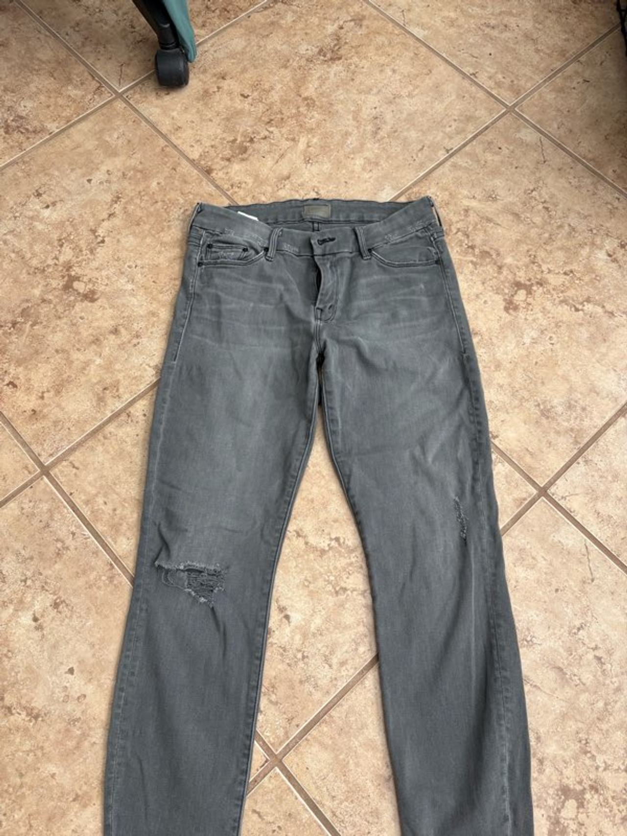 Mother The Looker Distressed Skinny Jeans Grey 29