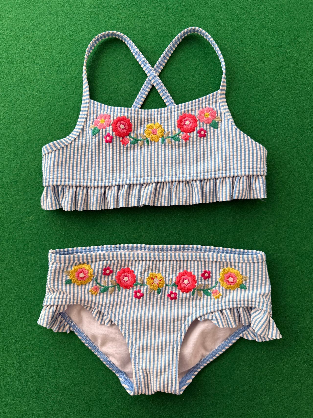 Mini Boden Embroidered Seersucker Bikini Set
