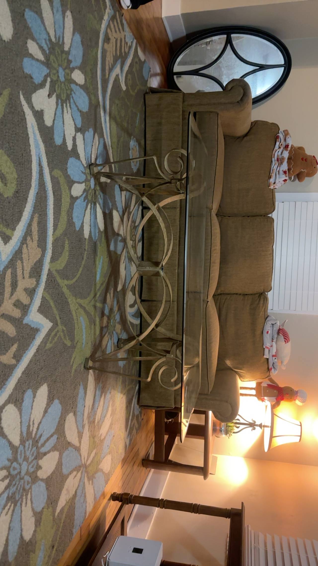 Glass Coffee Table with Wrought Iron Base