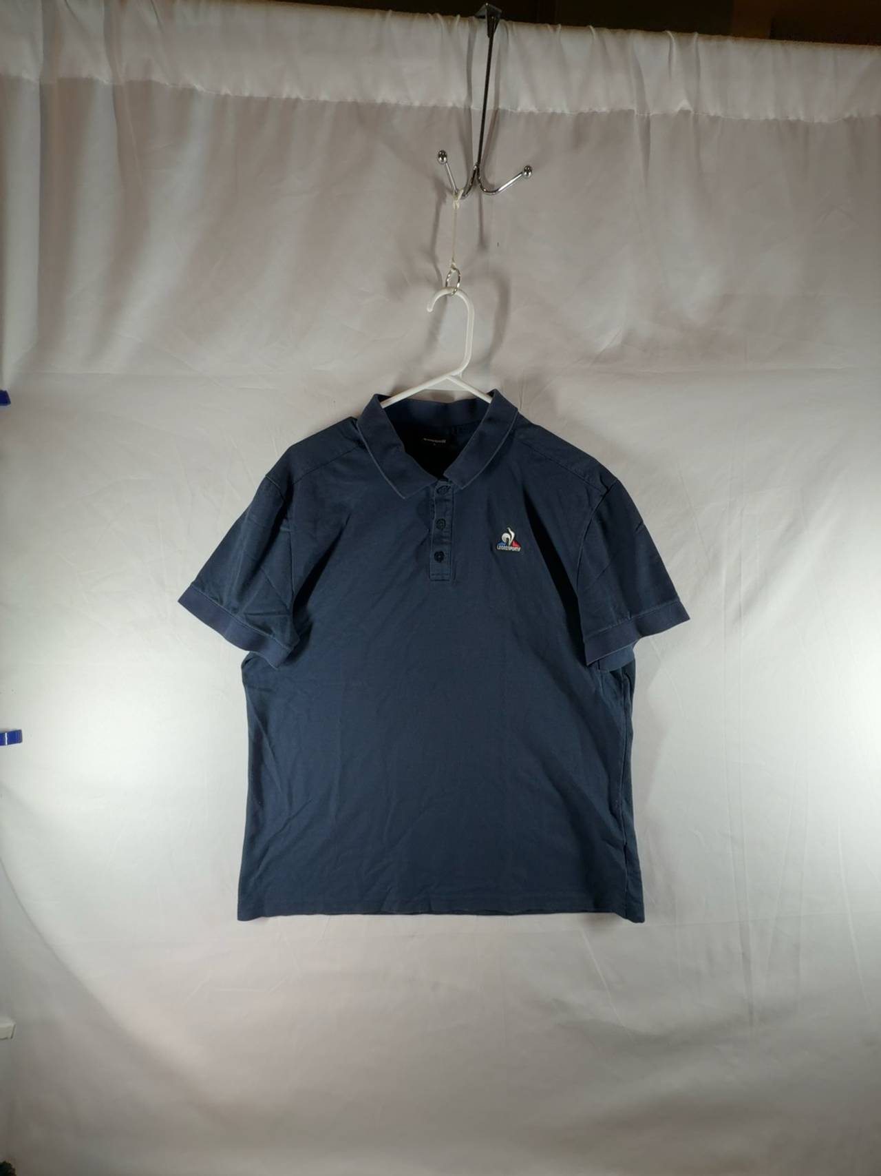 Men’s Large Le Coq Sportif Polo Shirt Navy Blue Tennis Athletic 