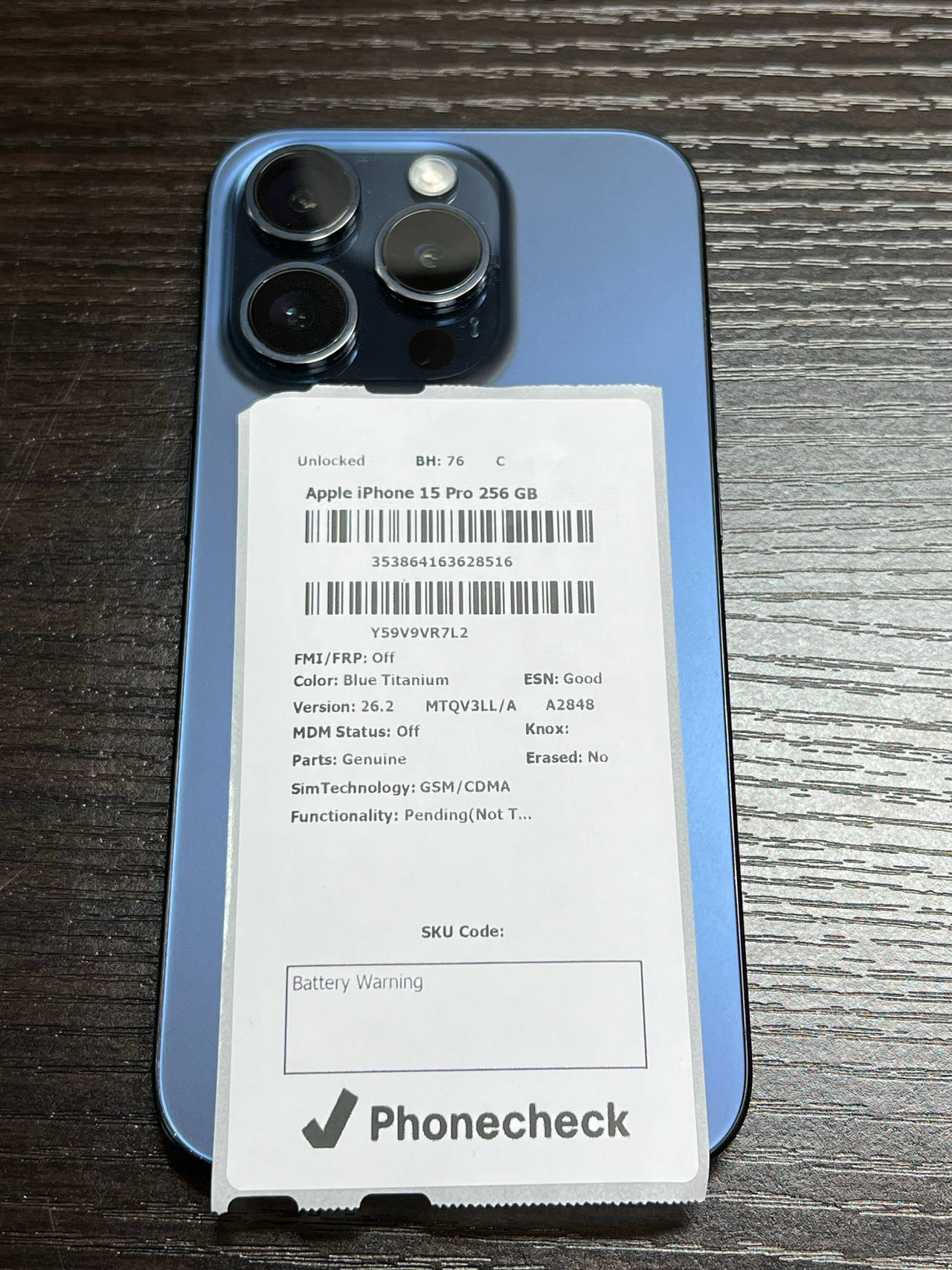 Apple iPhone 15 Pro 256GB Blue Titanium Unlocked