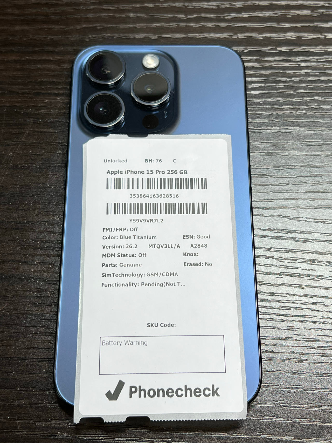 Apple iPhone 15 Pro 256GB Blue Titanium Unlocked