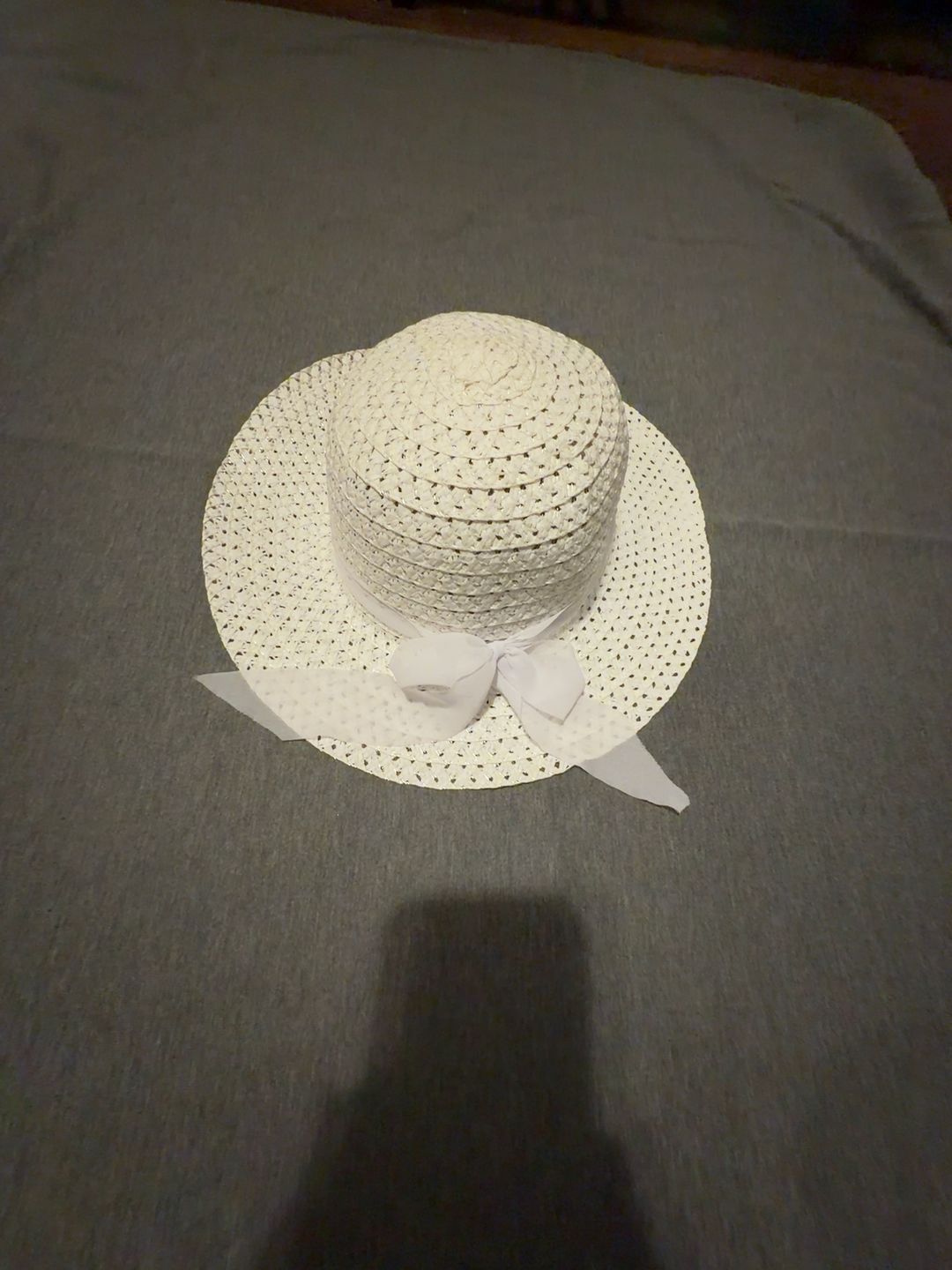 White Straw Sun Hat with Bow for Kids