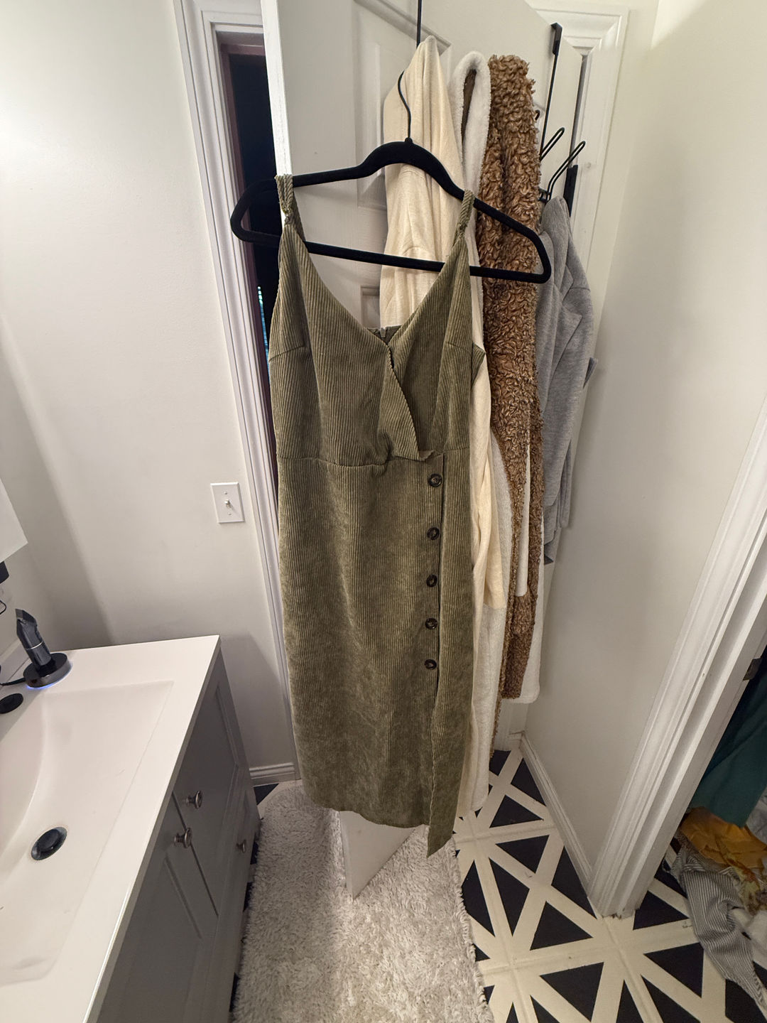 Corduroy Button-Front Midi Dress