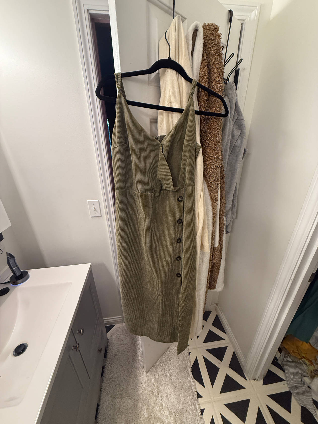 Corduroy Button-Front Midi Dress