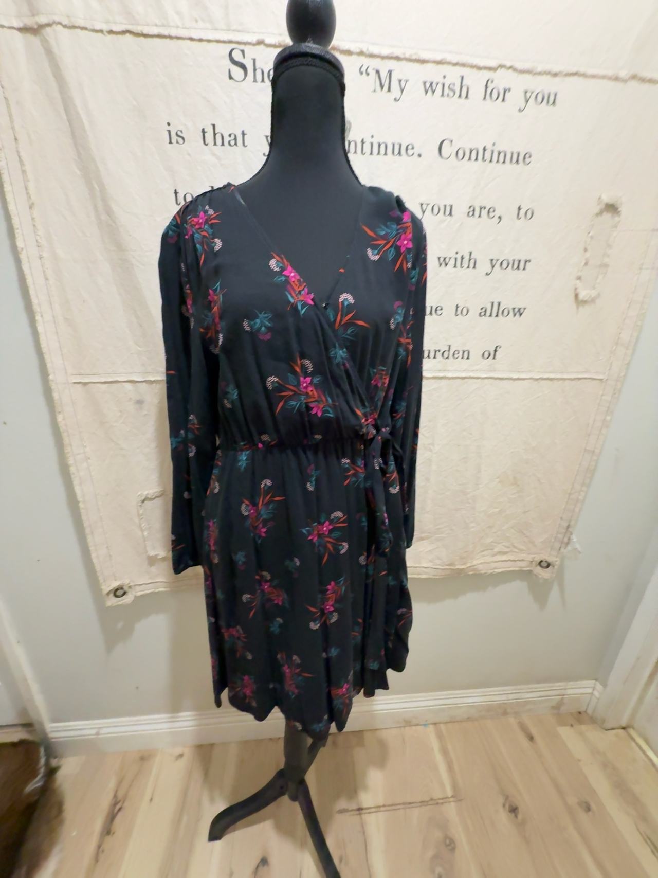 Gap Faux Wrap Dress Black Floral