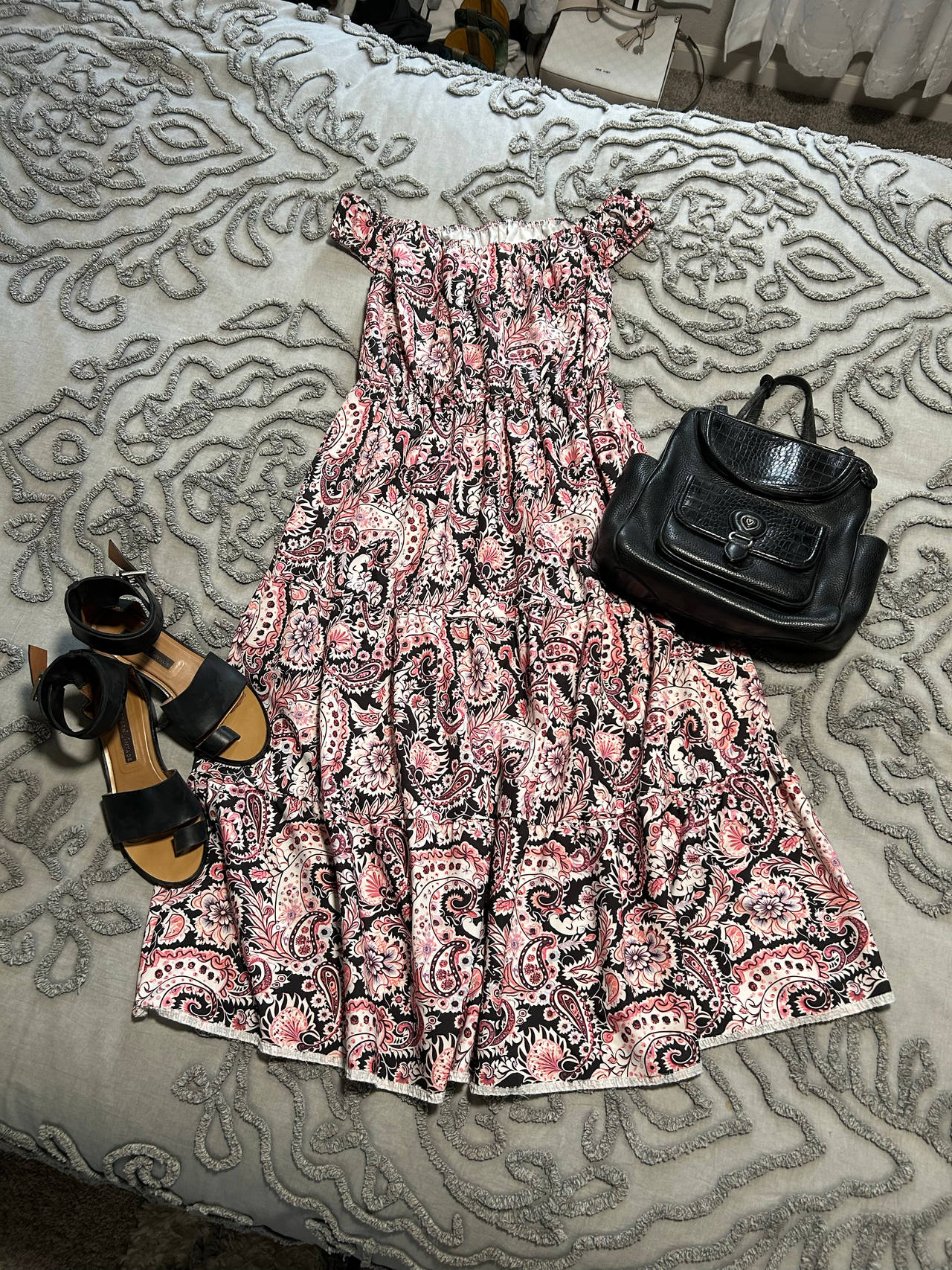 Paisley Print Off-Shoulder Dress