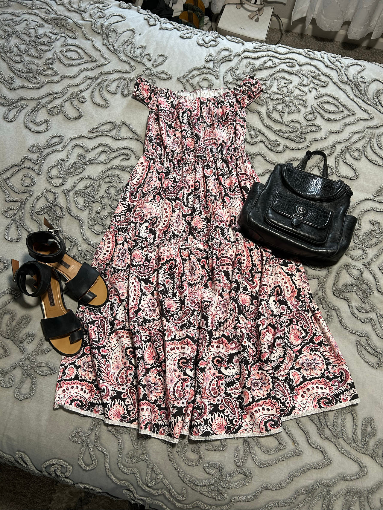 Paisley Print Off-Shoulder Dress