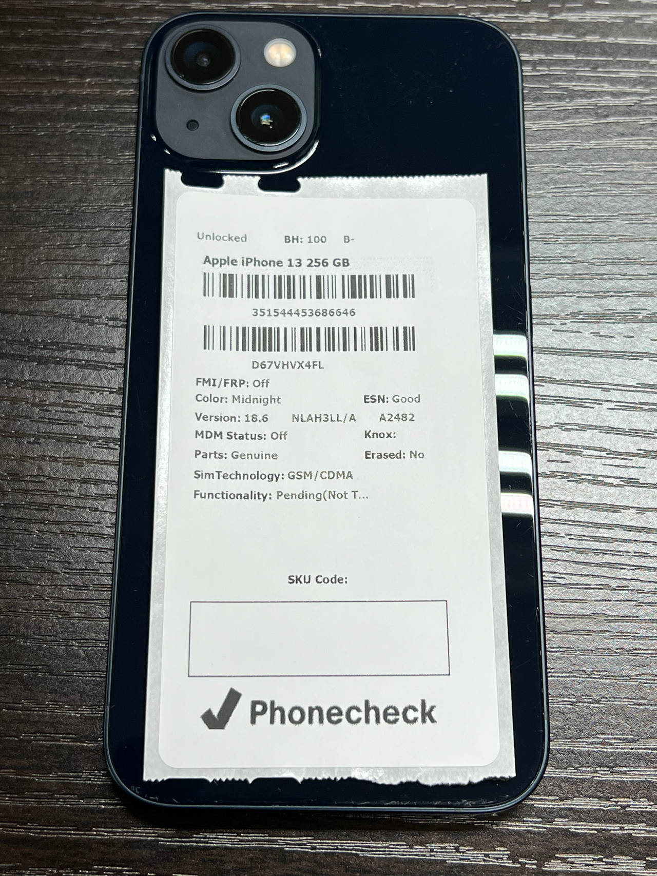Apple iPhone 13 256GB Midnight unlocked 100% battery health