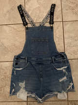 Guess Logo Strap Distressed Denim Shortalls - Image 1