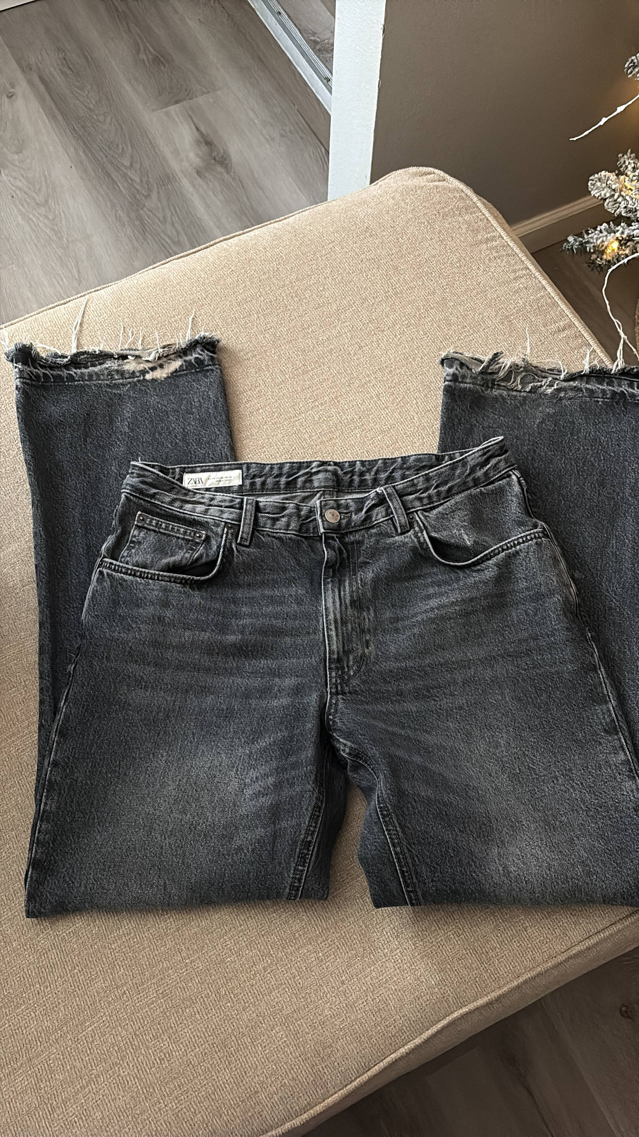 Zara High Waisted Straight Leg Jeans with Raw Hem