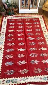 Vintage Handwoven Kilim Rug with Fish and Floral Pattern - Image 5
