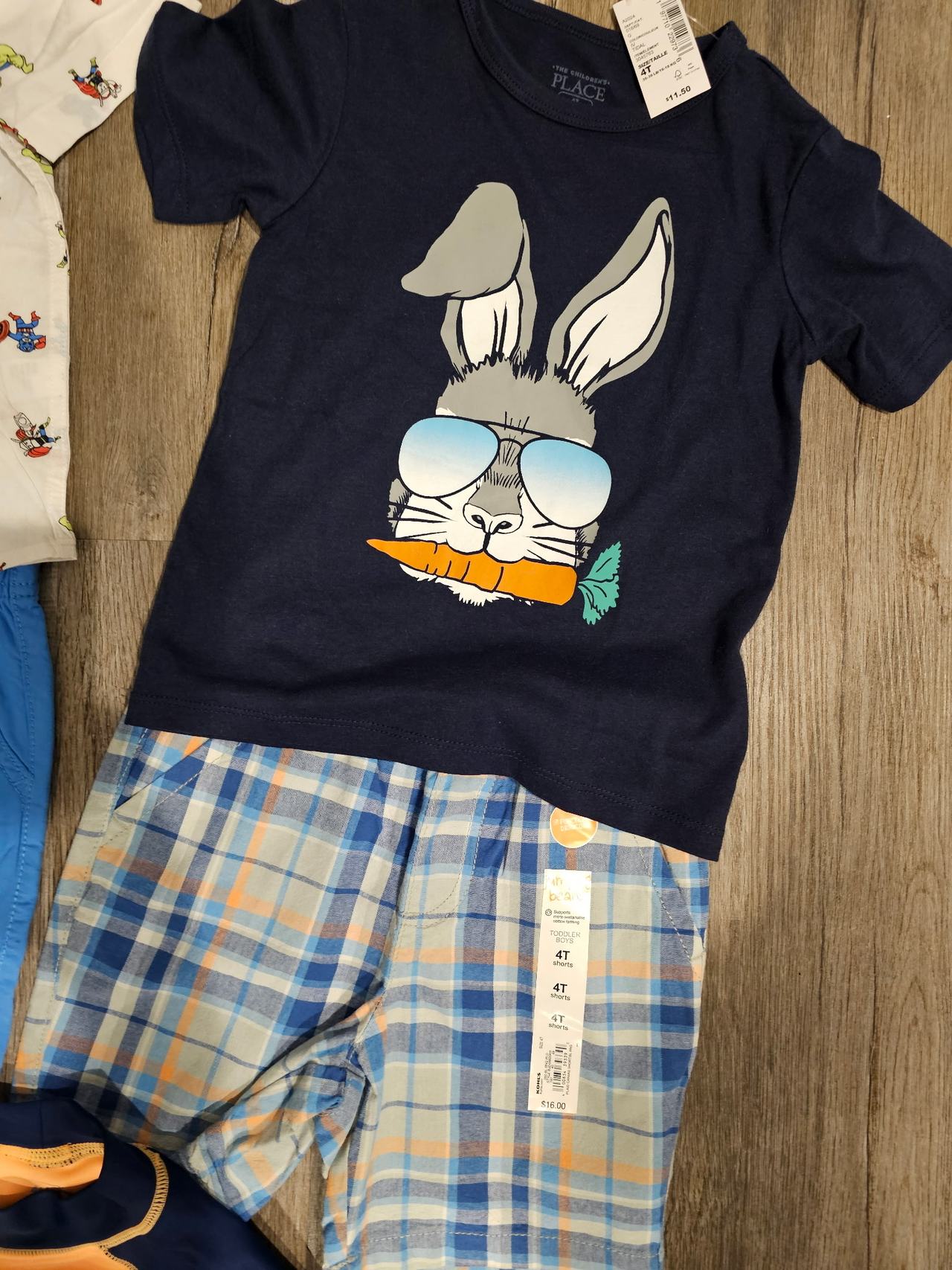 The Children's Place Toddler Boys Bunny Graphic Tee and Plaid Shorts Set