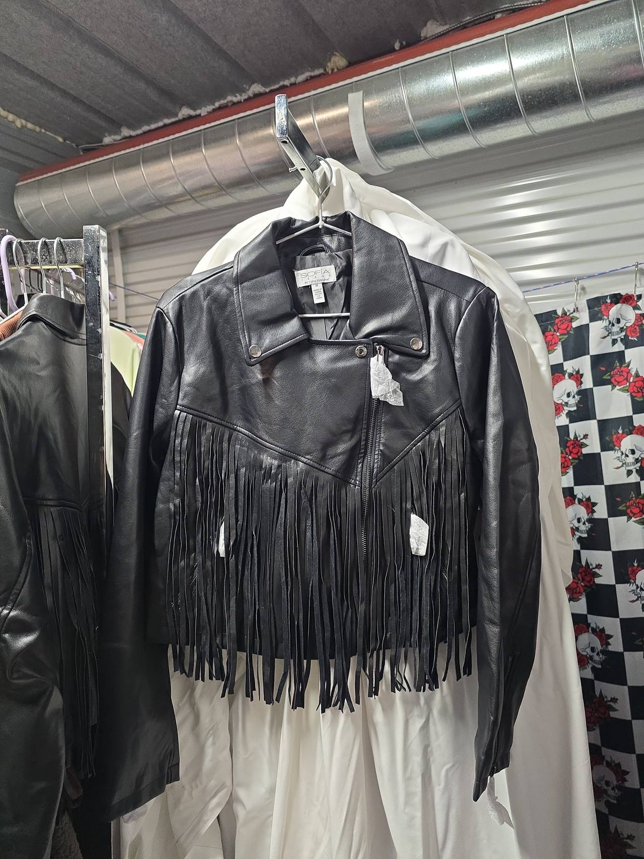 Sofia Jeans by Sofia Vergara Faux Leather Fringe Biker Jacket