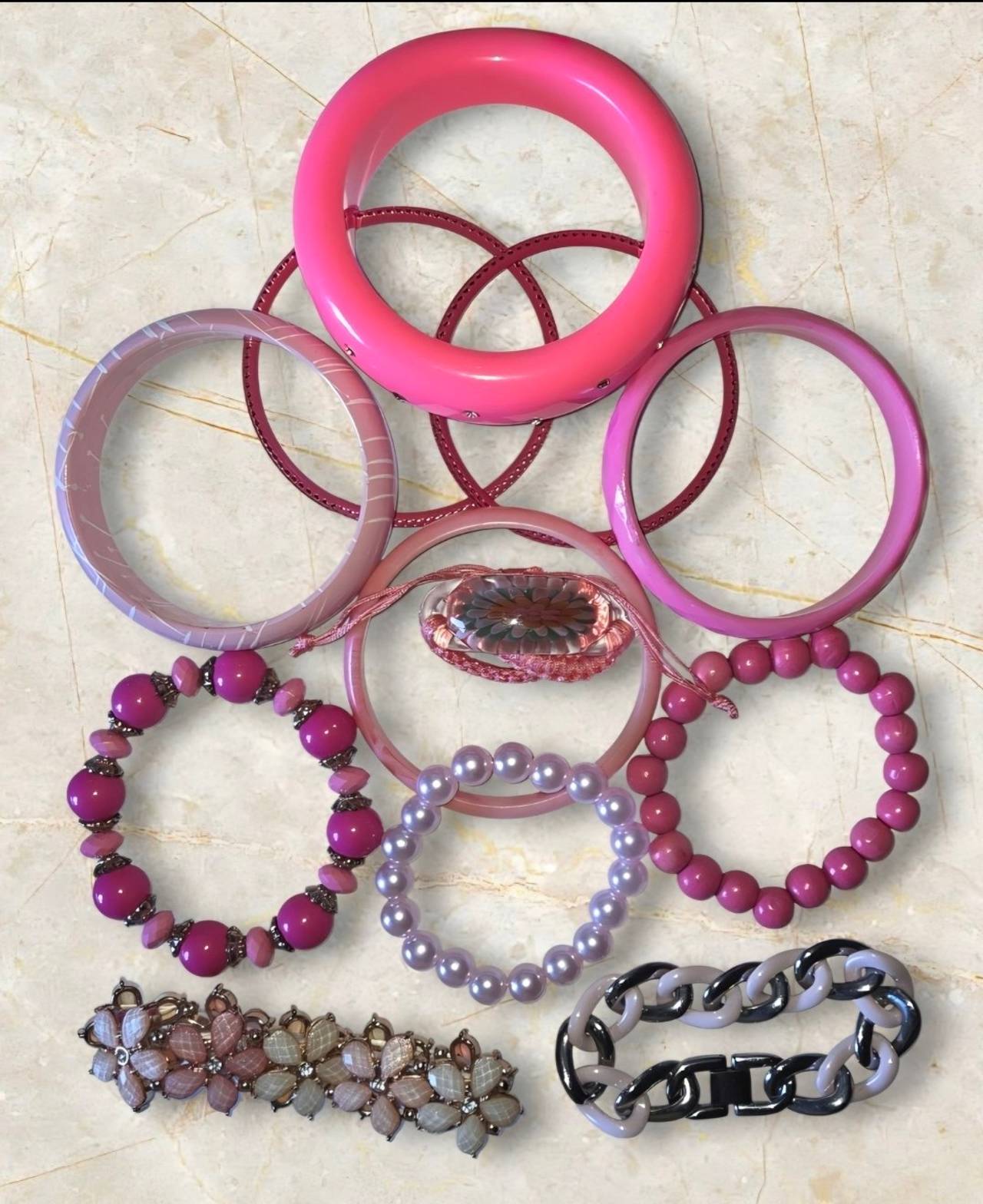 Assorted Pink and Purple Costume Jewelry Bracelet Lot