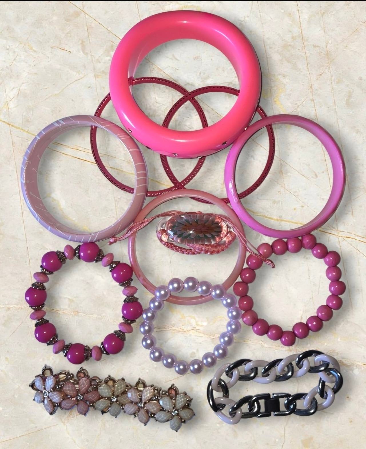 Assorted Pink and Purple Costume Jewelry Bracelet Lot