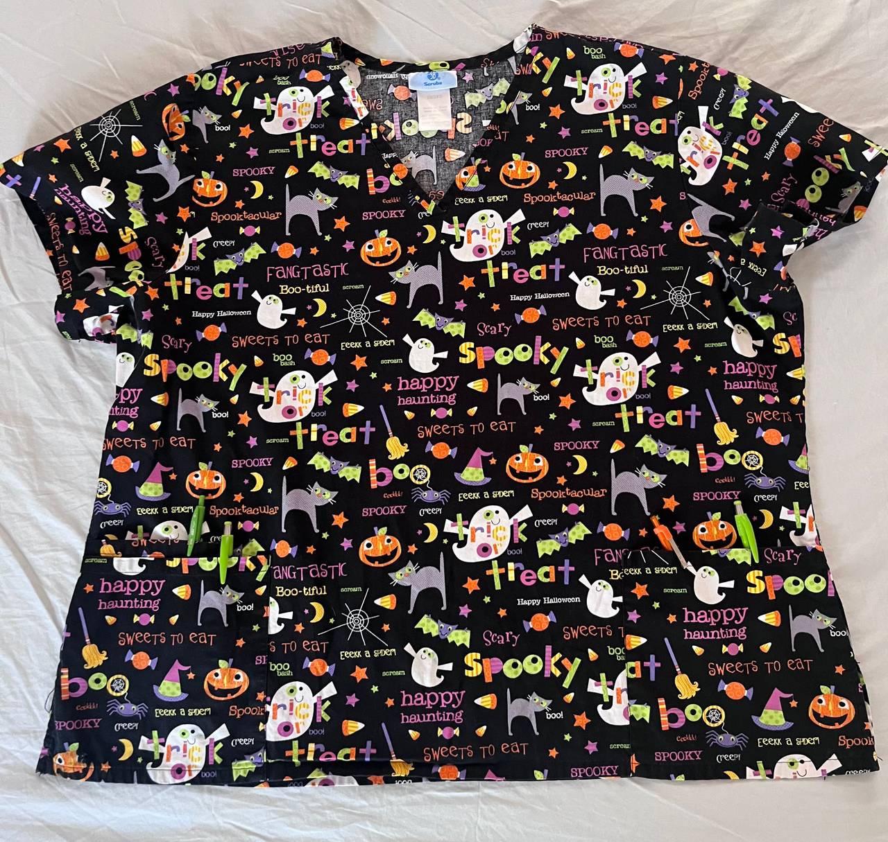 Halloween Print Scrub Top