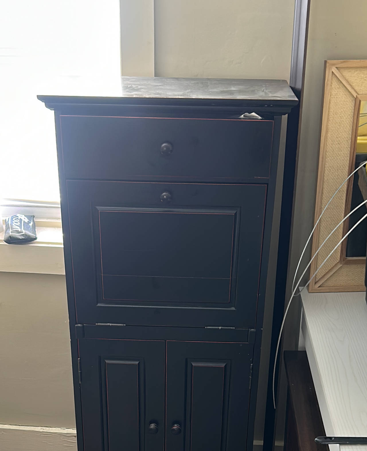 Black Drop-Front Secretary Desk Cabinet