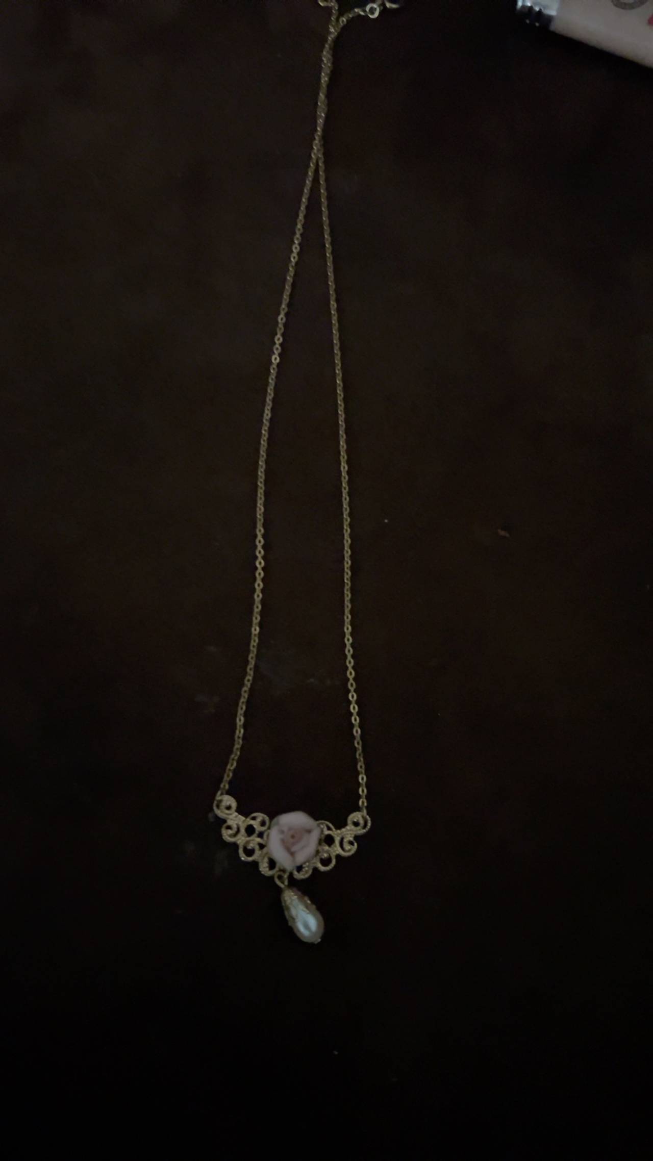 Franklin Mint Sterling Silver Rose and Pearl Pendant Necklace